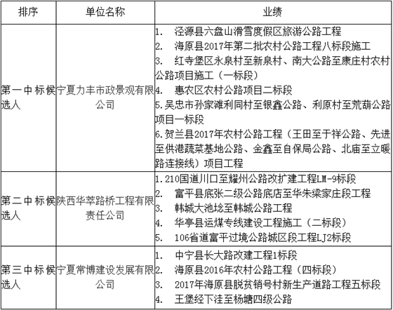 中标候选人在投标文件中填报的项目业绩