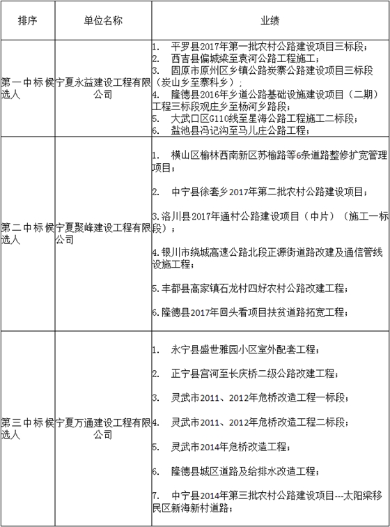 中标候选人在投标文件中填报的项目业绩