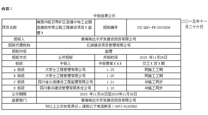 中标结果公示