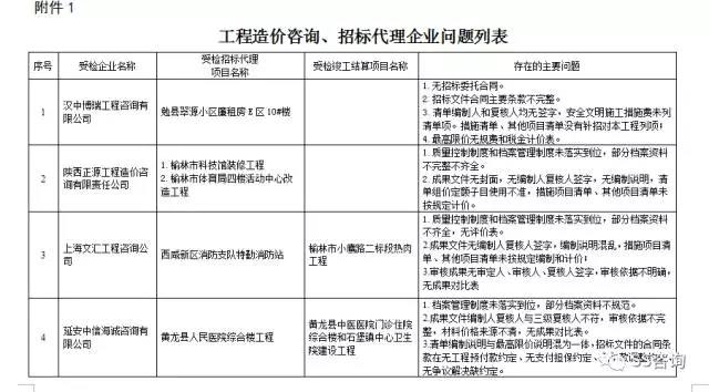 工程造价咨询、招标代理企业问题列表