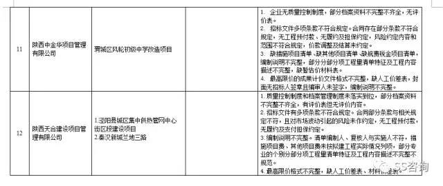 工程造价咨询、招标代理企业问题列表